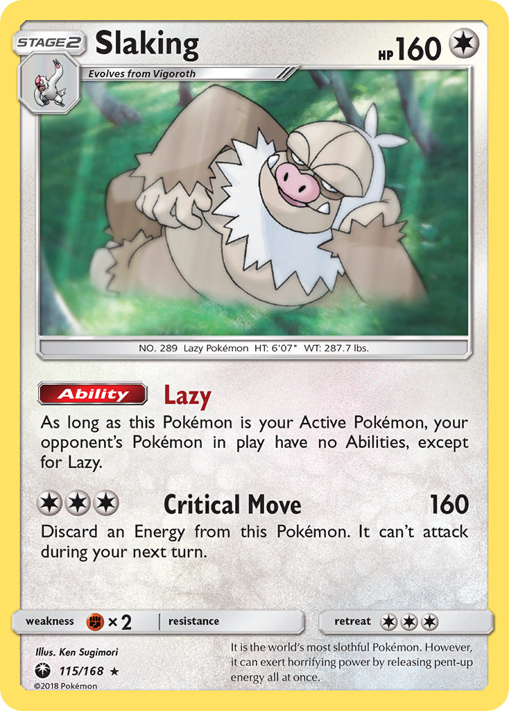 Slaking 115/168 English Pokémon card from Celestial Storm (2018)