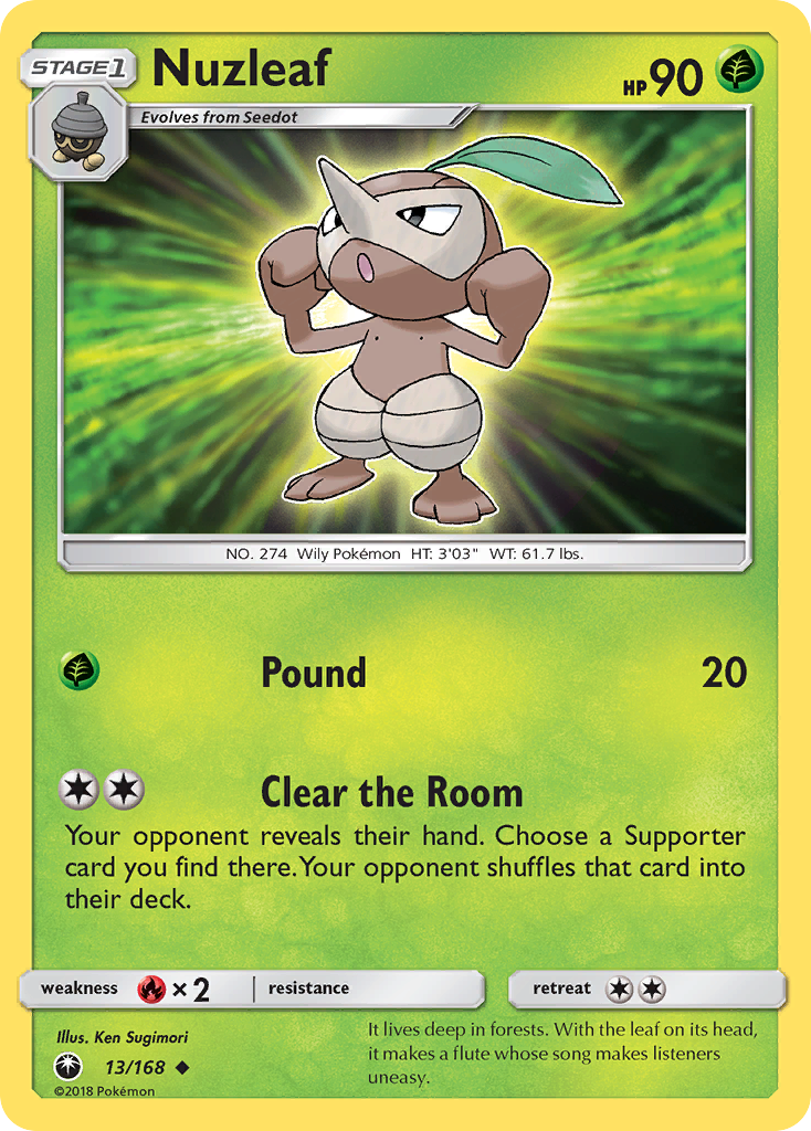 Nuzleaf 13/168 English Pokémon card from Celestial Storm (2018)