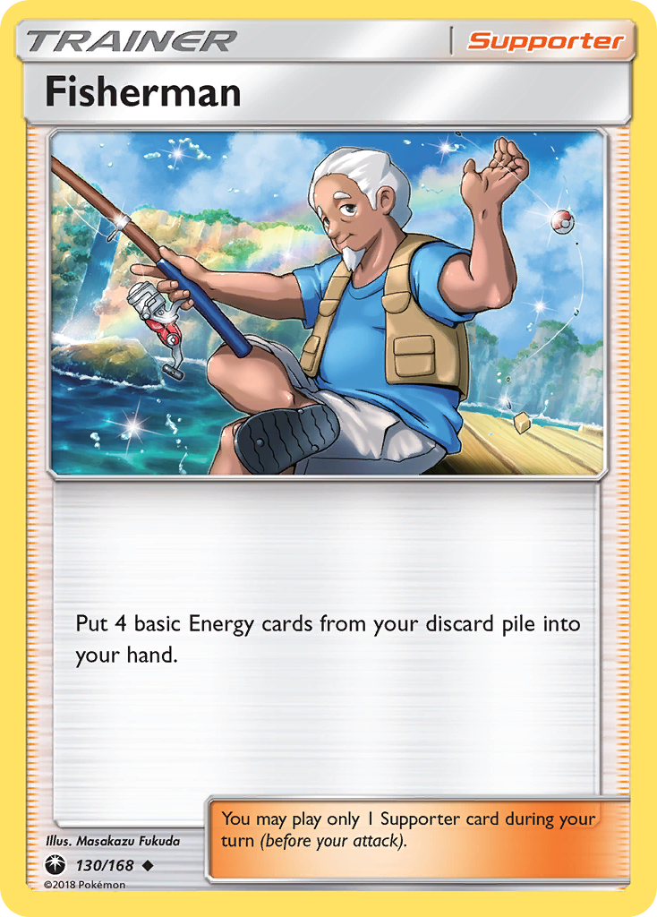 Fisherman 130/168 English Pokémon card from Celestial Storm (2018)