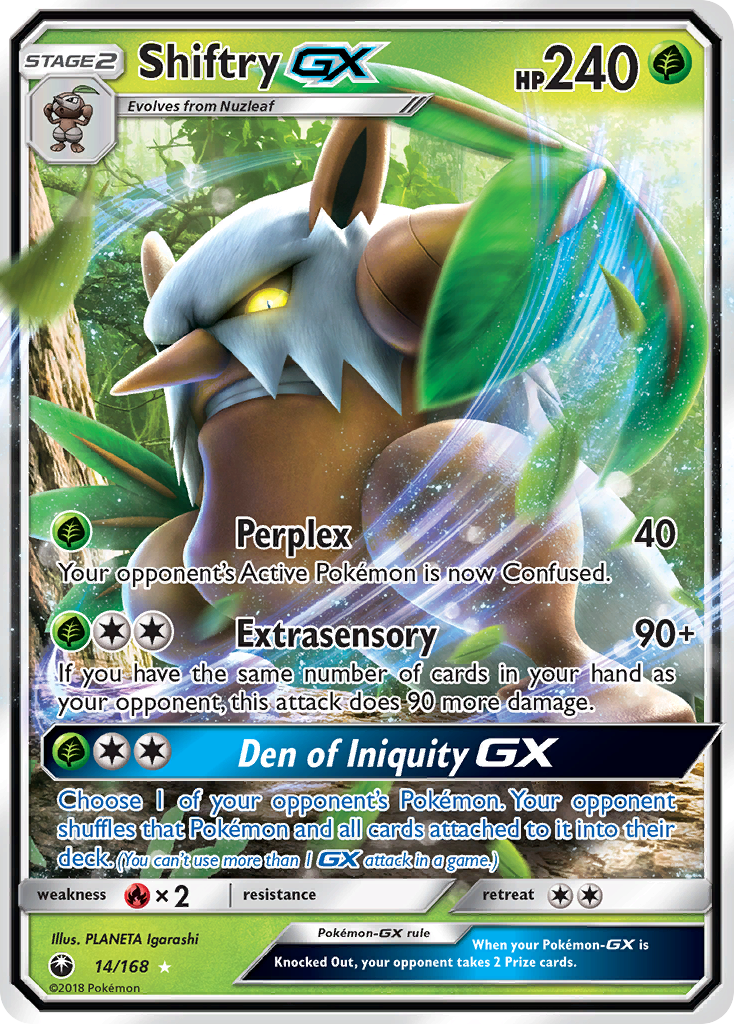 Shiftry-GX 14/168 English Pokémon card from Celestial Storm (2018)