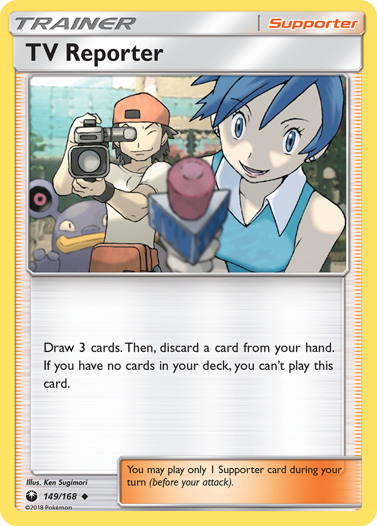 TV Reporter 149/168 English Pokémon card from Celestial Storm (2018)