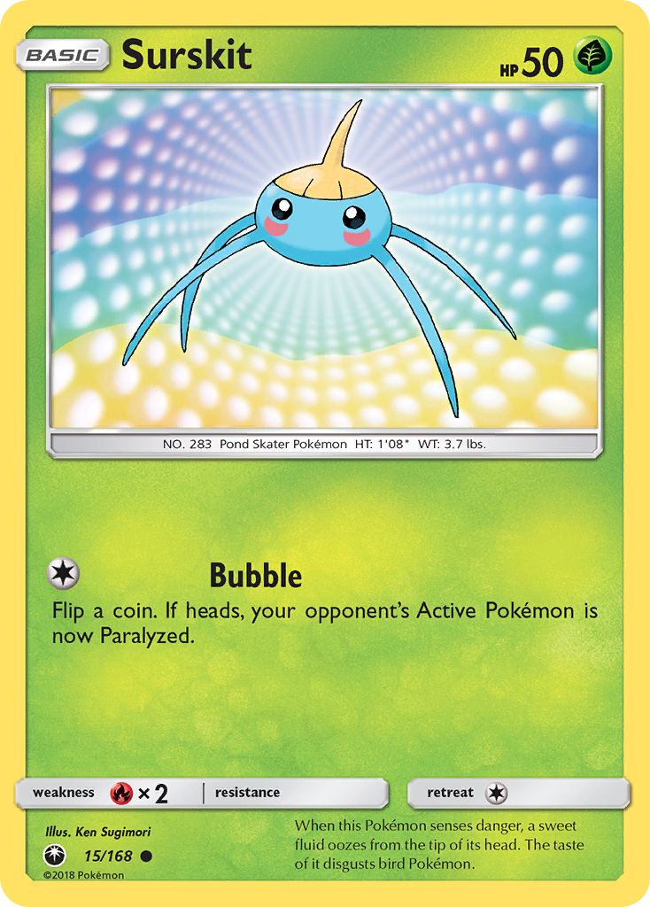Surskit 15/168 English Pokémon card from Celestial Storm (2018)