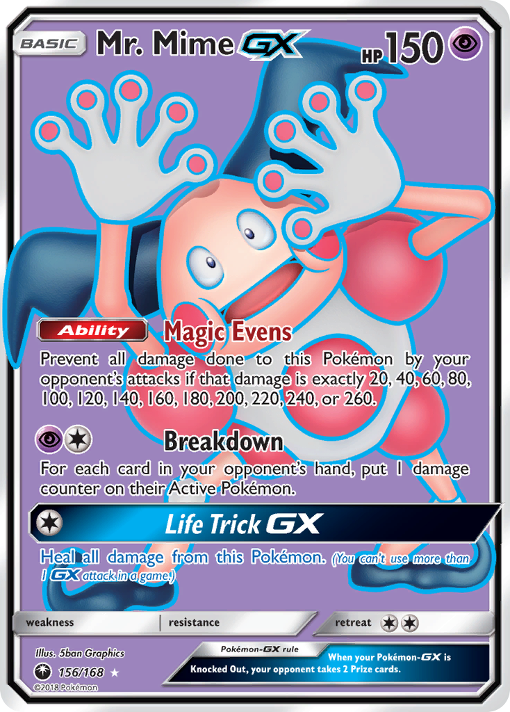 Mr. Mime-GX 156/168 English Pokémon card from Celestial Storm (2018)