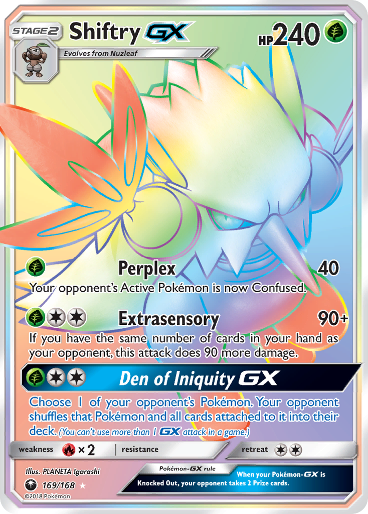 Shiftry-GX 169/168 English Pokémon card from Celestial Storm (2018)