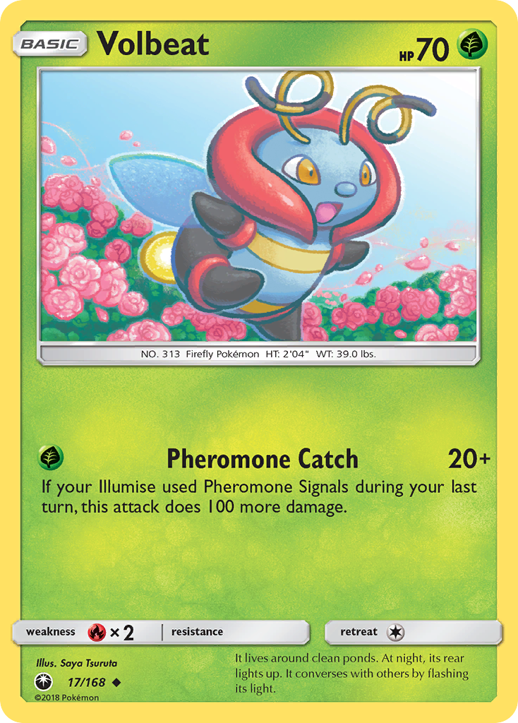 Volbeat 17/168 English Pokémon card from Celestial Storm (2018)