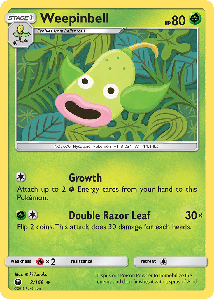 Weepinbell 2/168 English Pokémon card from Celestial Storm (2018)