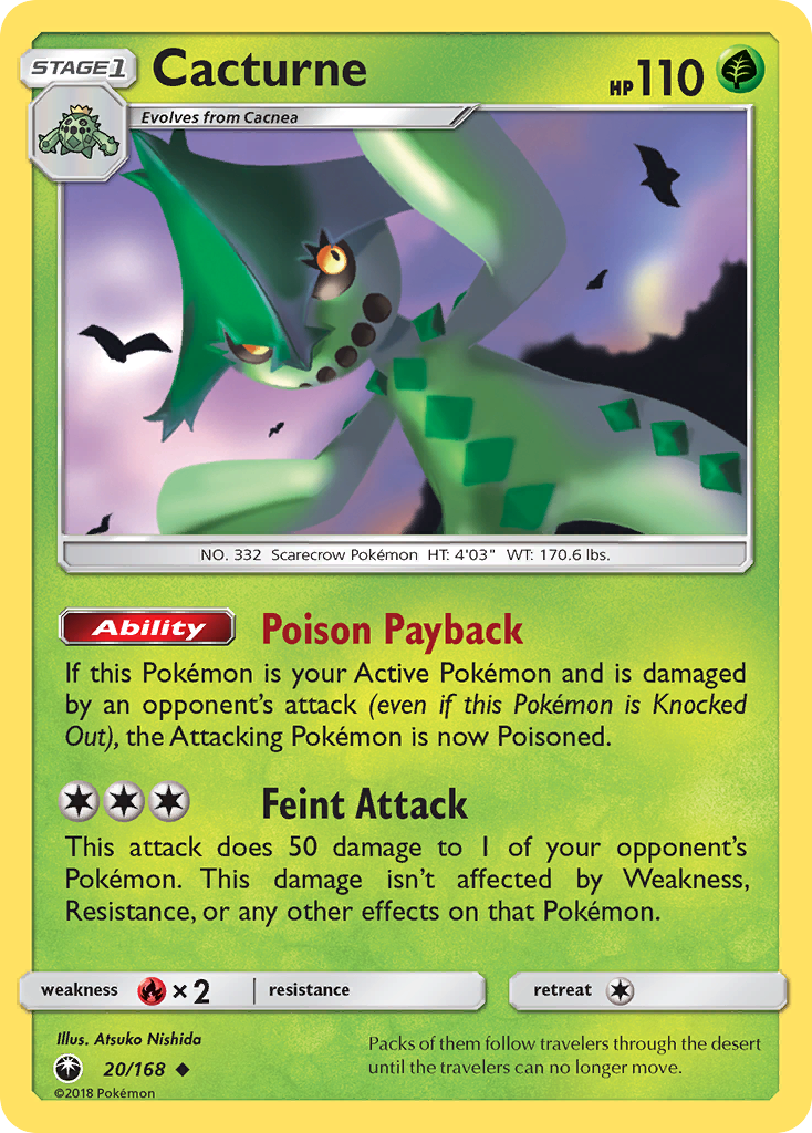 Cacturne 20/168 English Pokémon card from Celestial Storm (2018)