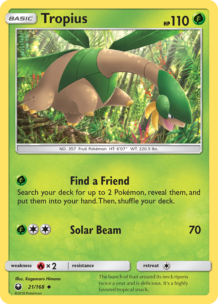 Tropius 21/168 English Pokémon card from Celestial Storm (2018)