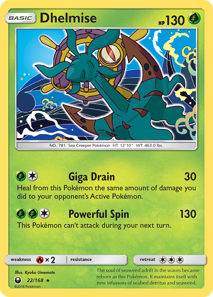 Dhelmise 22/168 English Pokémon card from Celestial Storm (2018)