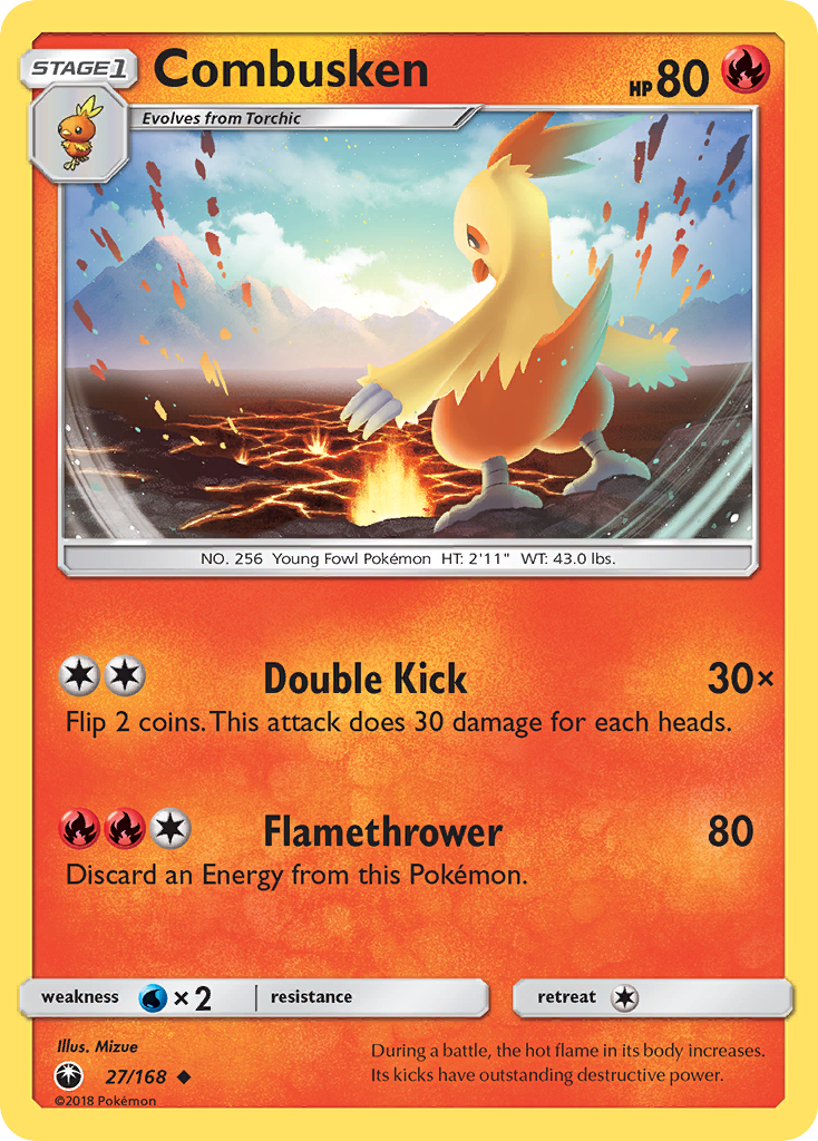 Combusken 27/168 English Pokémon card from Celestial Storm (2018)