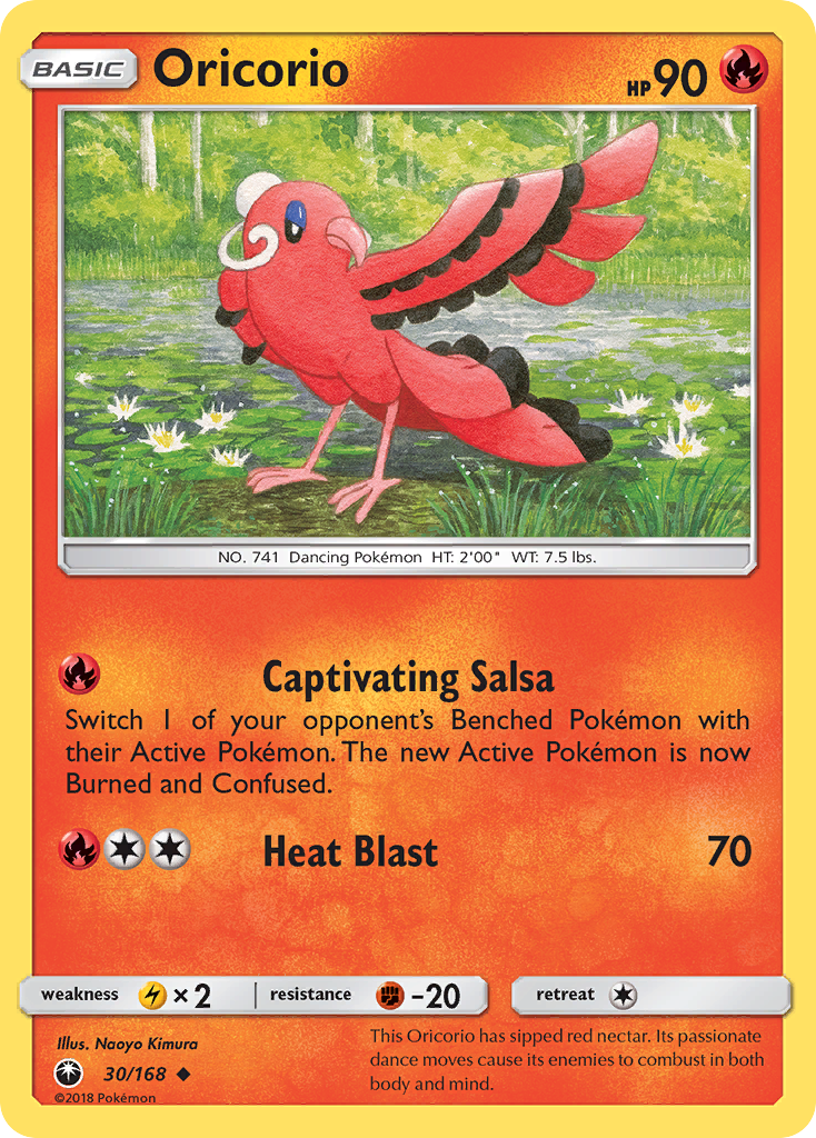 Oricorio 30/168 English Pokémon card from Celestial Storm (2018)