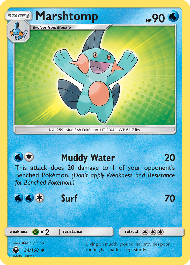 Marshtomp 34/168 English Pokémon card from Celestial Storm (2018)