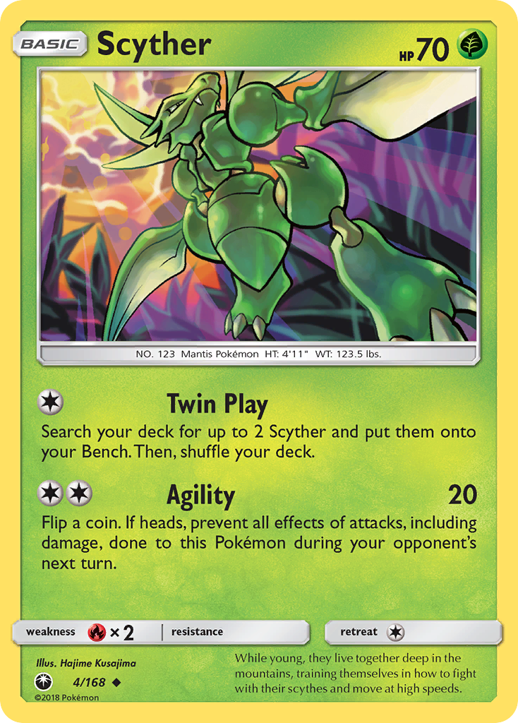Scyther 4/168 English Pokémon card from Celestial Storm (2018)