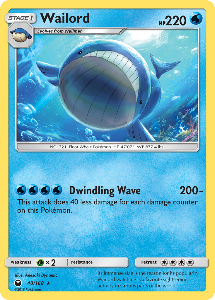 Wailord 40/168 English Pokémon card from Celestial Storm (2018)