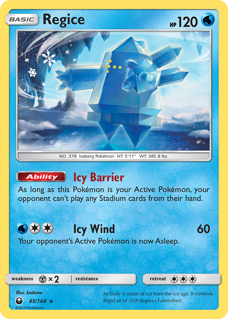 Regice 45/168 English Pokémon card from Celestial Storm (2018)