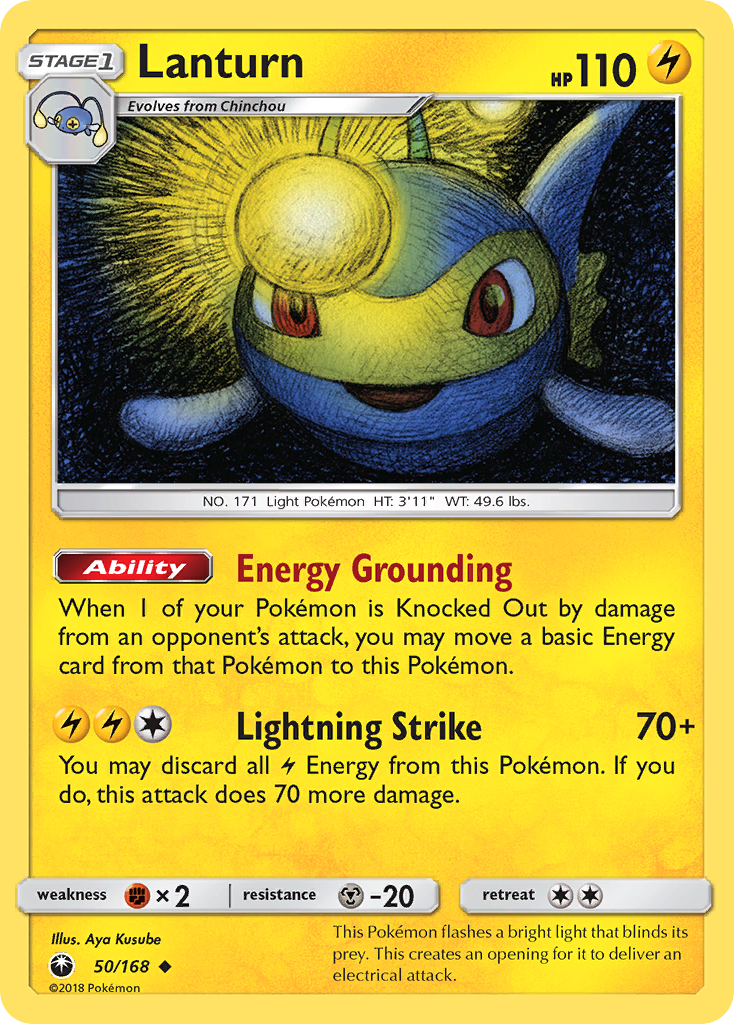 Lanturn 50/168 English Pokémon card from Celestial Storm (2018)