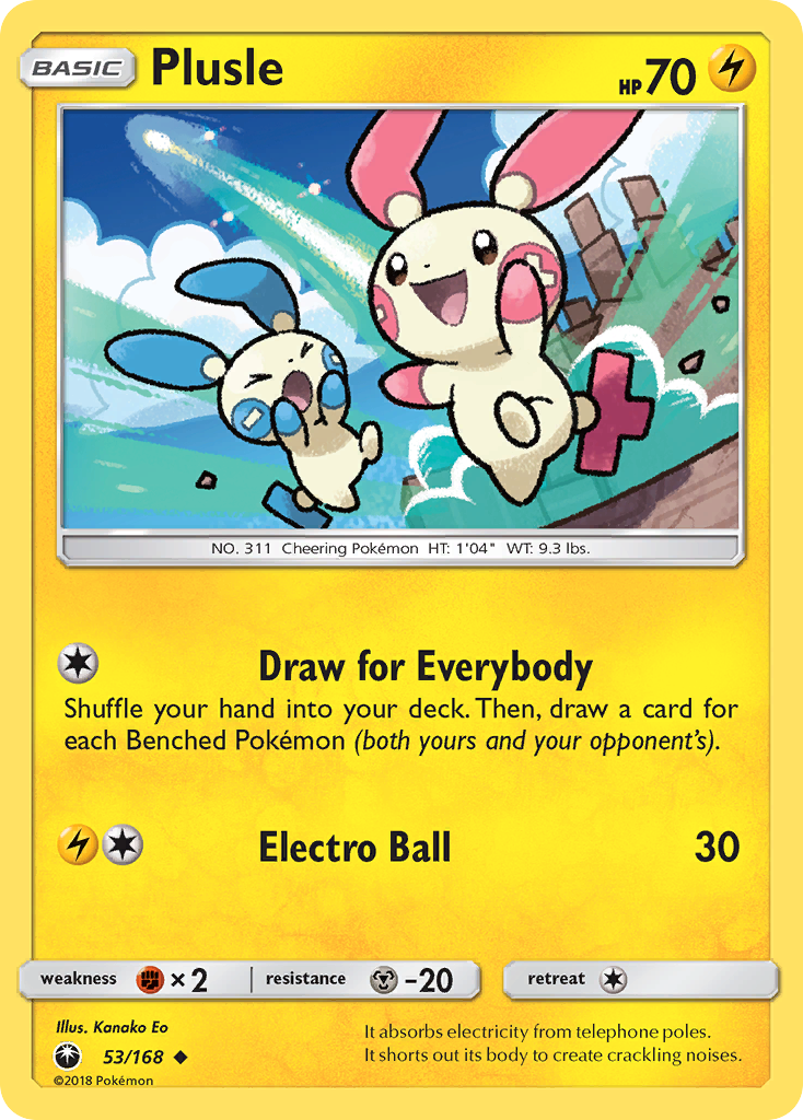 Plusle 53/168 English Pokémon card from Celestial Storm (2018)