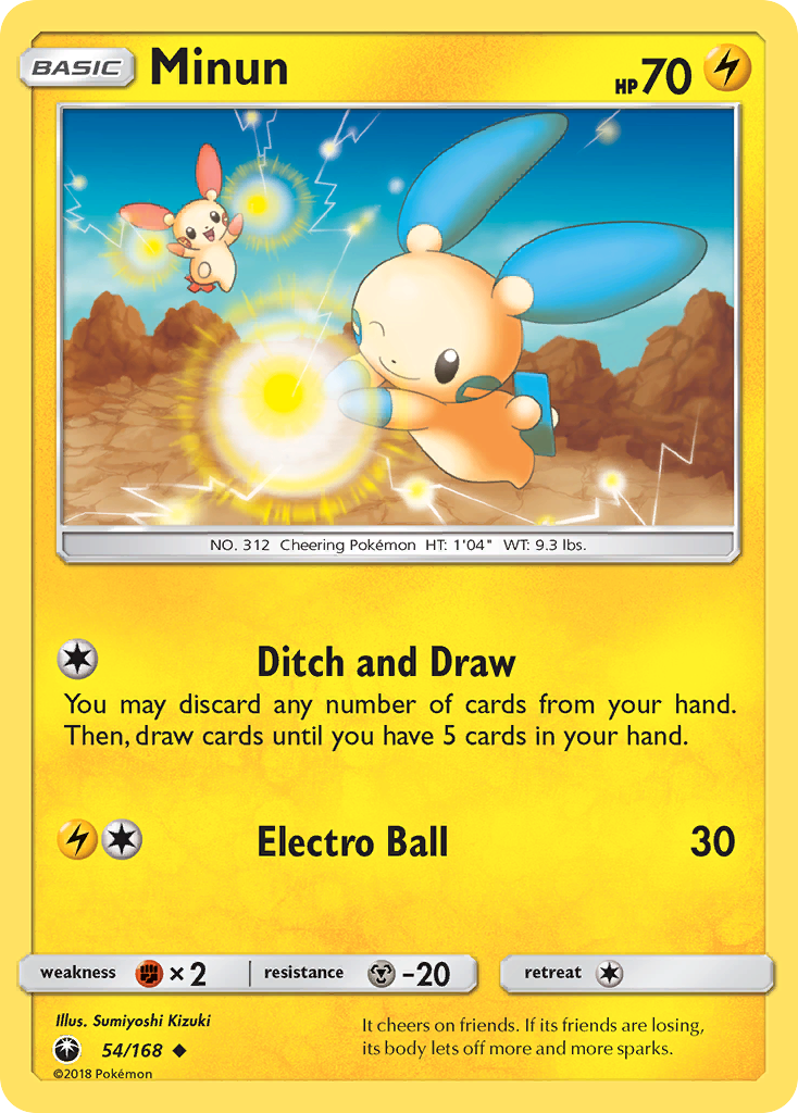 Minun 54/168 English Pokémon card from Celestial Storm (2018)