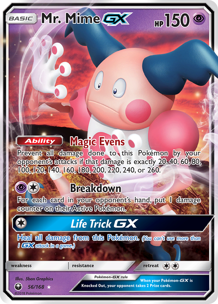 Mr. Mime-GX 56/168 English Pokémon card from Celestial Storm (2018)