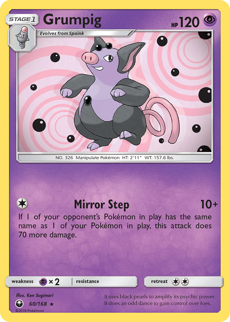 Grumpig 60/168 English Pokémon card from Celestial Storm (2018)