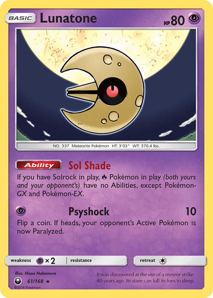 Lunatone 61/168 English Pokémon card from Celestial Storm (2018)