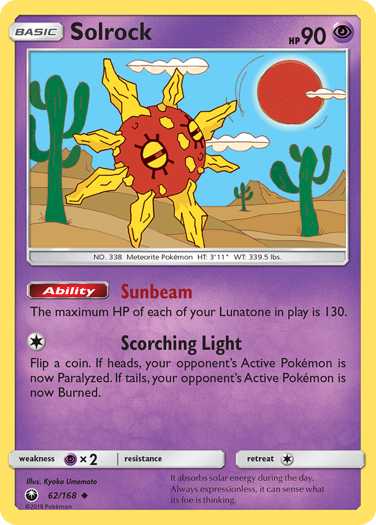 Solrock 62/168 English Pokémon card from Celestial Storm (2018)
