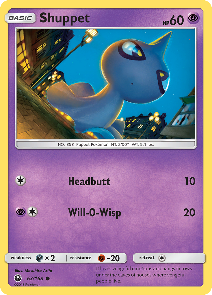 Shuppet 63/168 English Pokémon card from Celestial Storm (2018)
