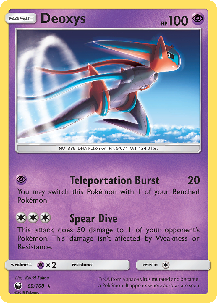 Deoxys 69/168 English Pokémon card from Celestial Storm (2018)