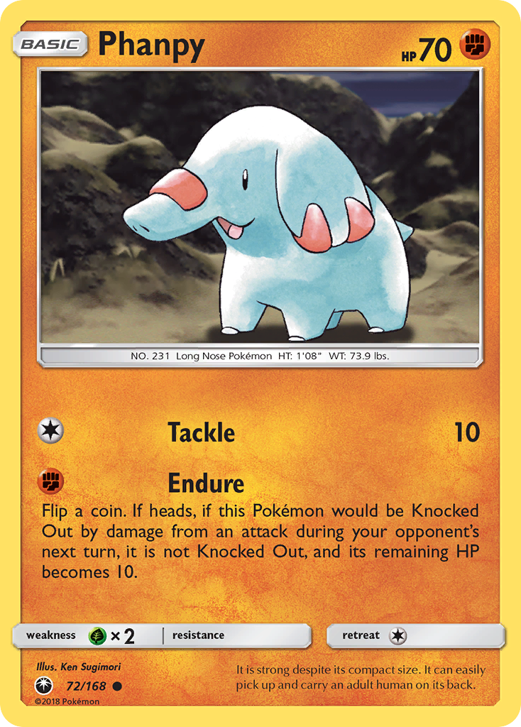 Phanpy 72/168 English Pokémon card from Celestial Storm (2018)