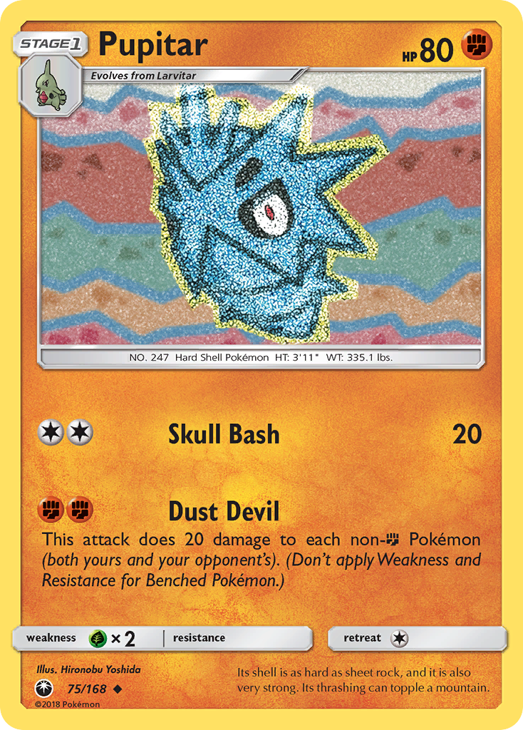 Pupitar 75/168 English Pokémon card from Celestial Storm (2018)