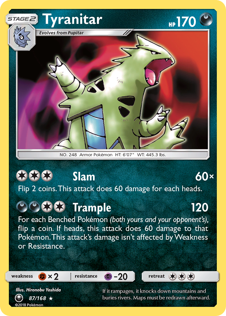Tyranitar 87/168 English Pokémon card from Celestial Storm (2018)