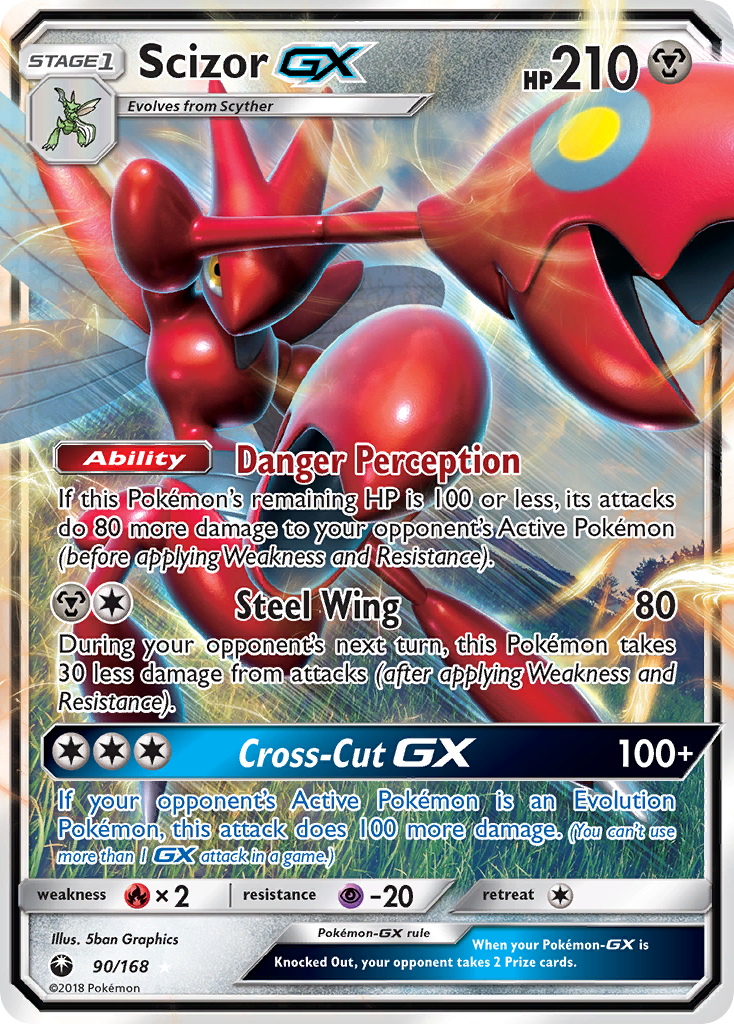 Scizor-GX 90/168 English Pokémon card from Celestial Storm (2018)
