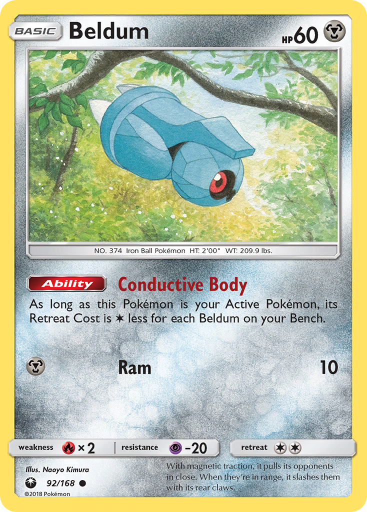 Beldum 92/168 English Pokémon card from Celestial Storm (2018)