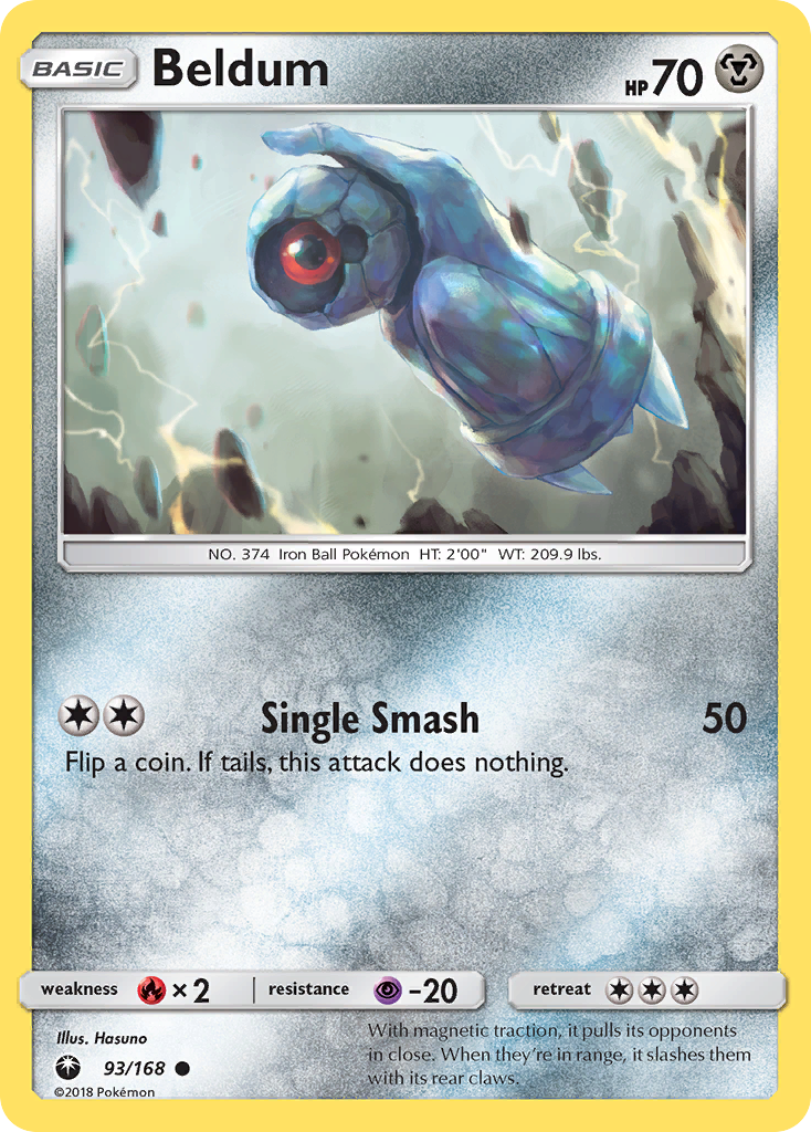Beldum 93/168 English Pokémon card from Celestial Storm (2018)