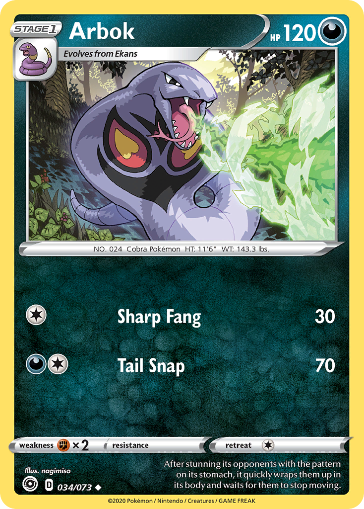 Arbok 34/73 English Pokémon card from Champion’s Path (2020)