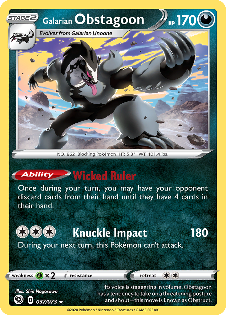 Galarian Obstagoon 37/73 English Pokémon card from Champion’s Path (2020)