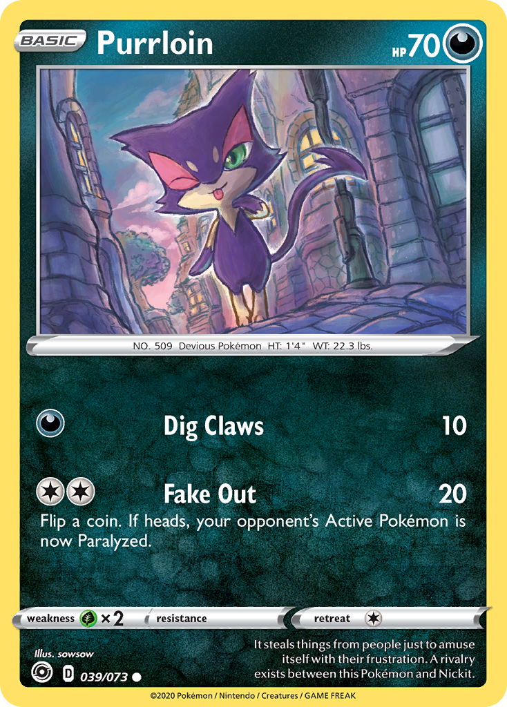 Purrloin 39/73 English Pokémon card from Champion’s Path (2020)