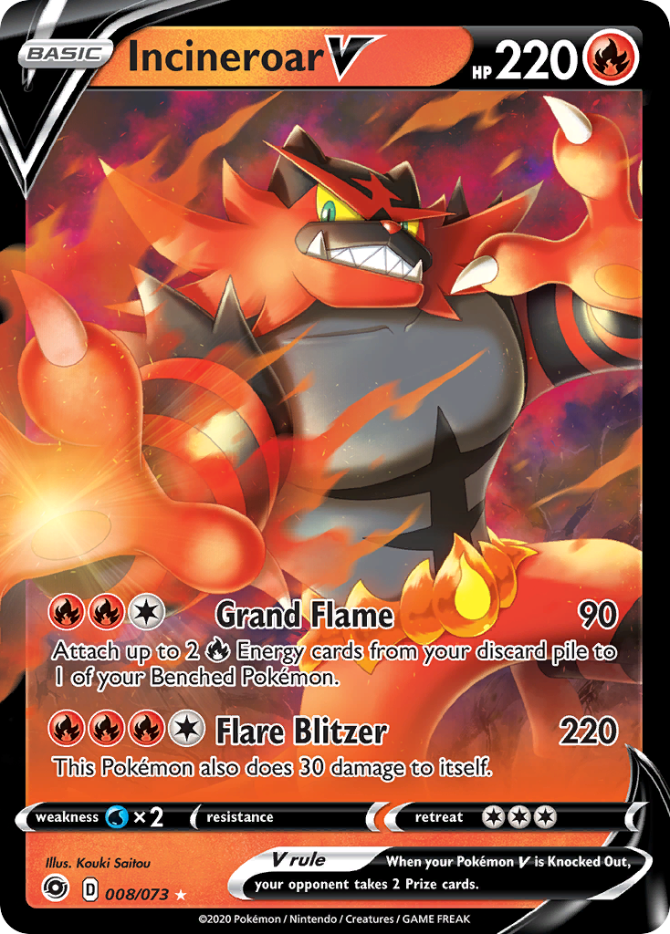 Incineroar V 8/73 English Pokémon card from Champion’s Path (2020)