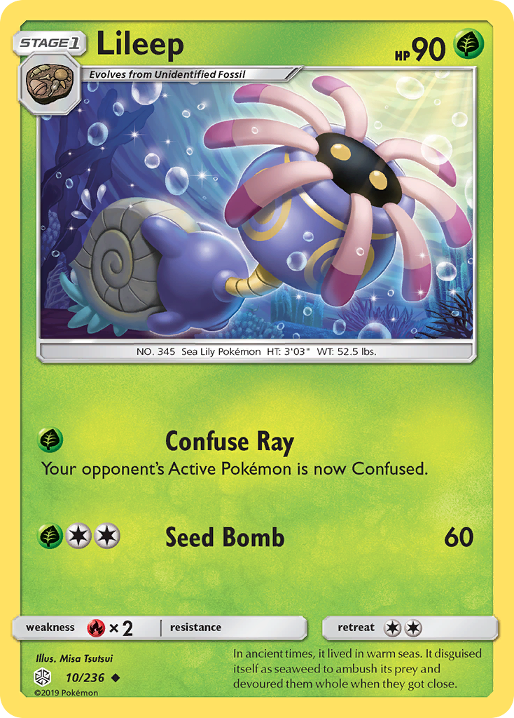 Lileep 10/236 English Pokémon card from Cosmic Eclipse (2019)