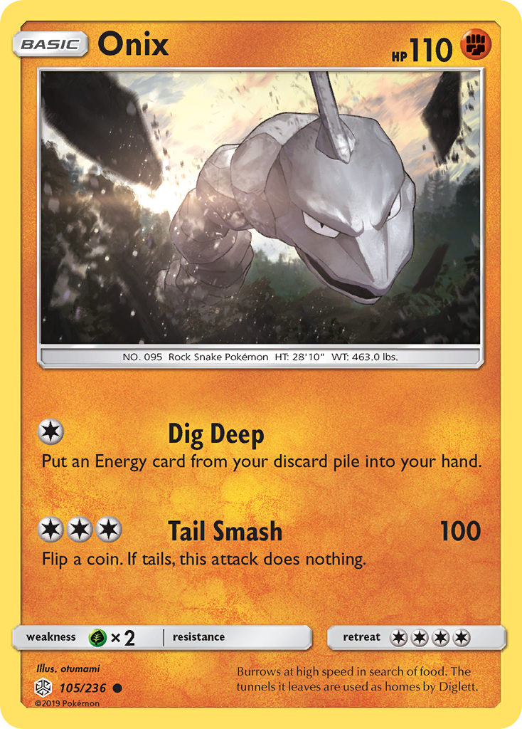Onix 105/236 English Pokémon card from Cosmic Eclipse (2019)