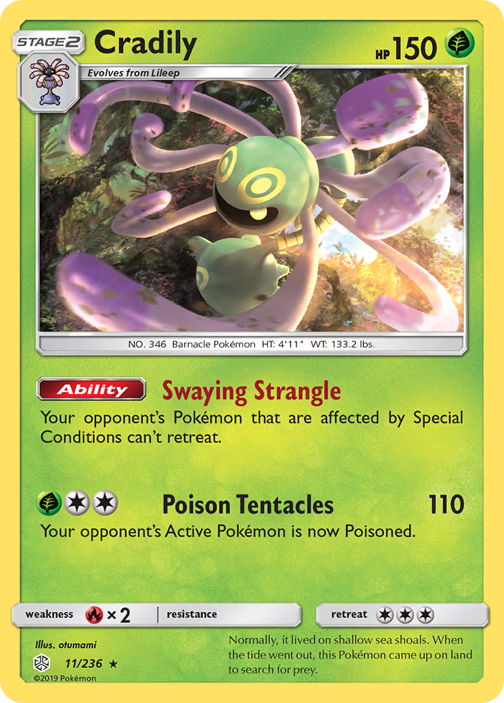 Cradily 11/236 English Pokémon card from Cosmic Eclipse (2019)