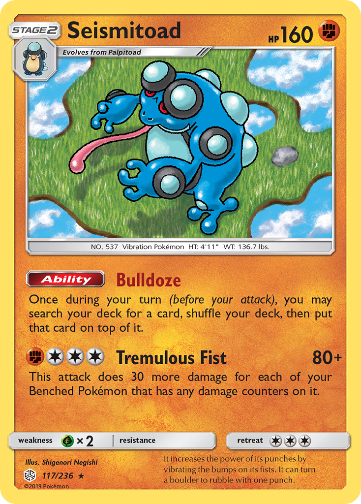 Seismitoad 117/236 English Pokémon card from Cosmic Eclipse (2019)