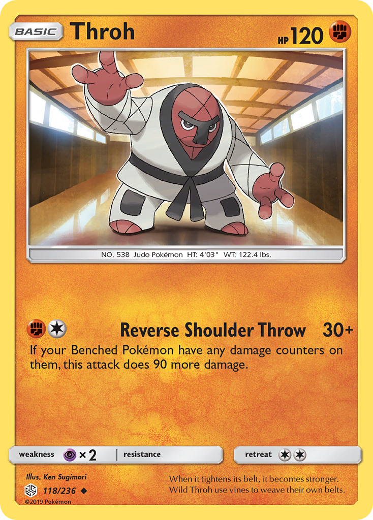 Throh 118/236 English Pokémon card from Cosmic Eclipse (2019)