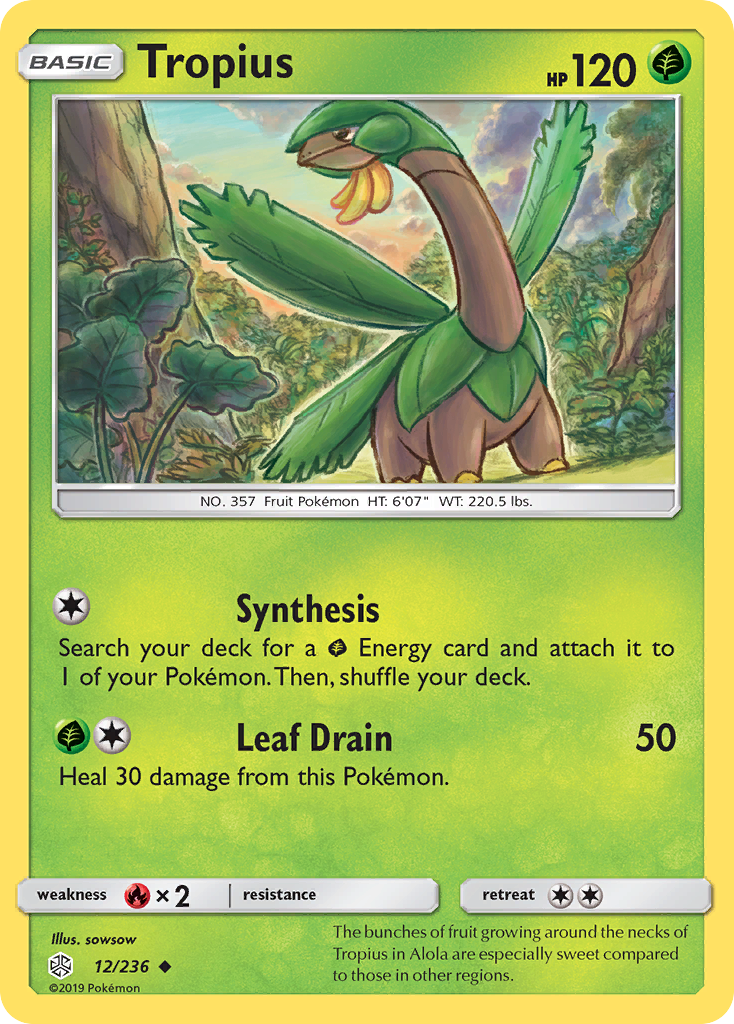 Tropius 12/236 English Pokémon card from Cosmic Eclipse (2019)