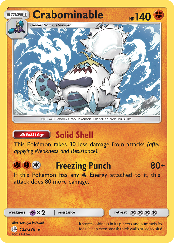 Crabominable 122/236 English Pokémon card from Cosmic Eclipse (2019)