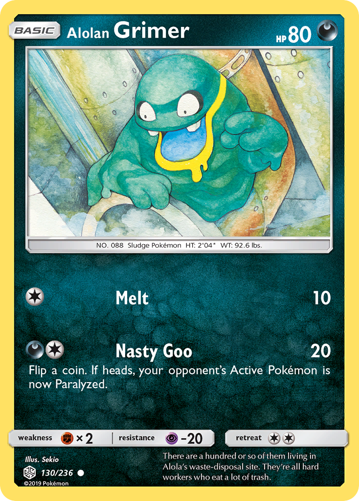 Alolan Grimer 130/236 English Pokémon card from Cosmic Eclipse (2019)