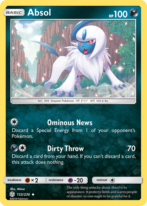 Absol 133/236 English Pokémon card from Cosmic Eclipse (2019)