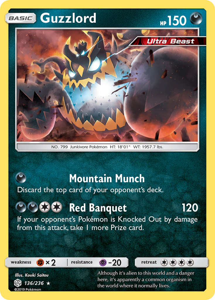 Guzzlord 136/236 English Pokémon card from Cosmic Eclipse (2019)
