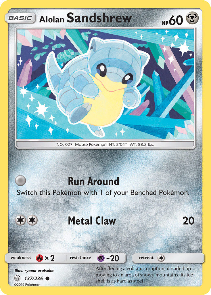Alolan Sandshrew 137/236 English Pokémon card from Cosmic Eclipse (2019)
