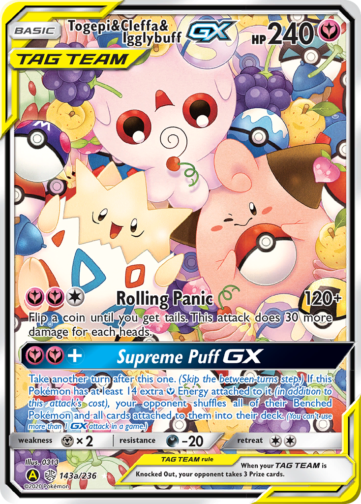 Togepi & Cleffa & Igglybuff-GX 143a/236 English Pokémon card from Cosmic Eclipse (2019) — alternate artwork